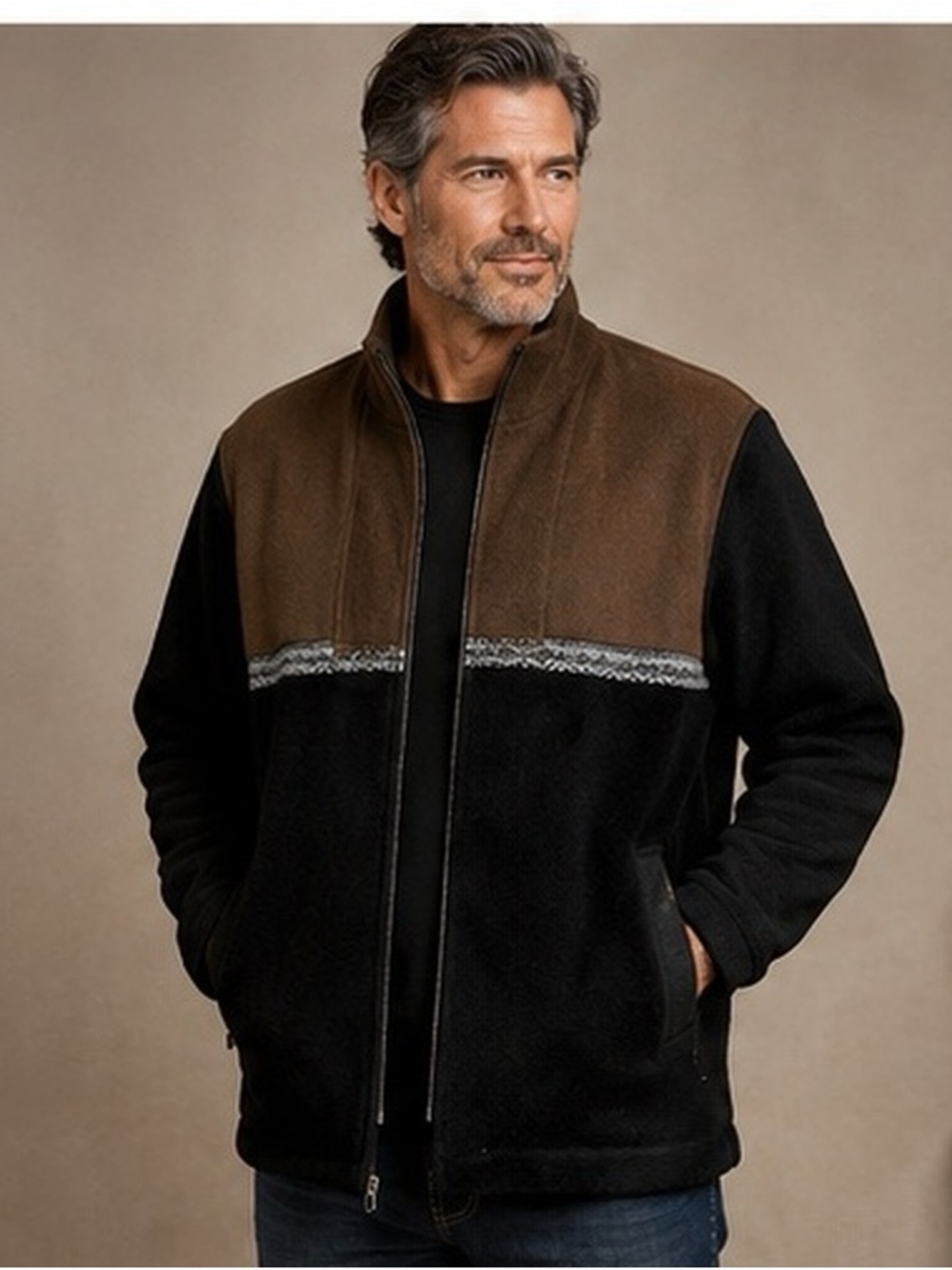 PERUVIAN LINK 100% Alpaca Wool Jacket Men’s XXL Brown Black Zip Sweater Coat